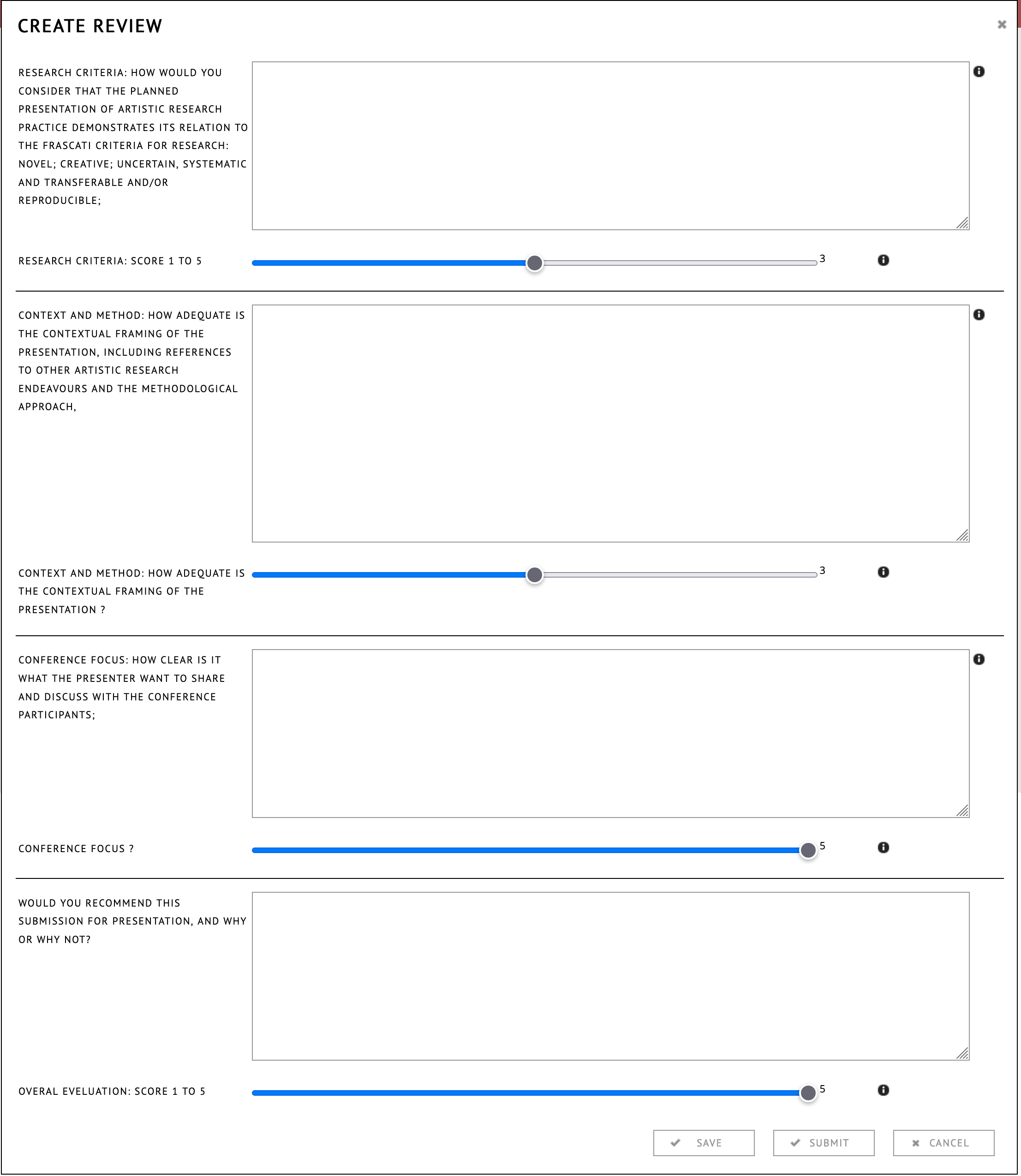 Peer review assessment form